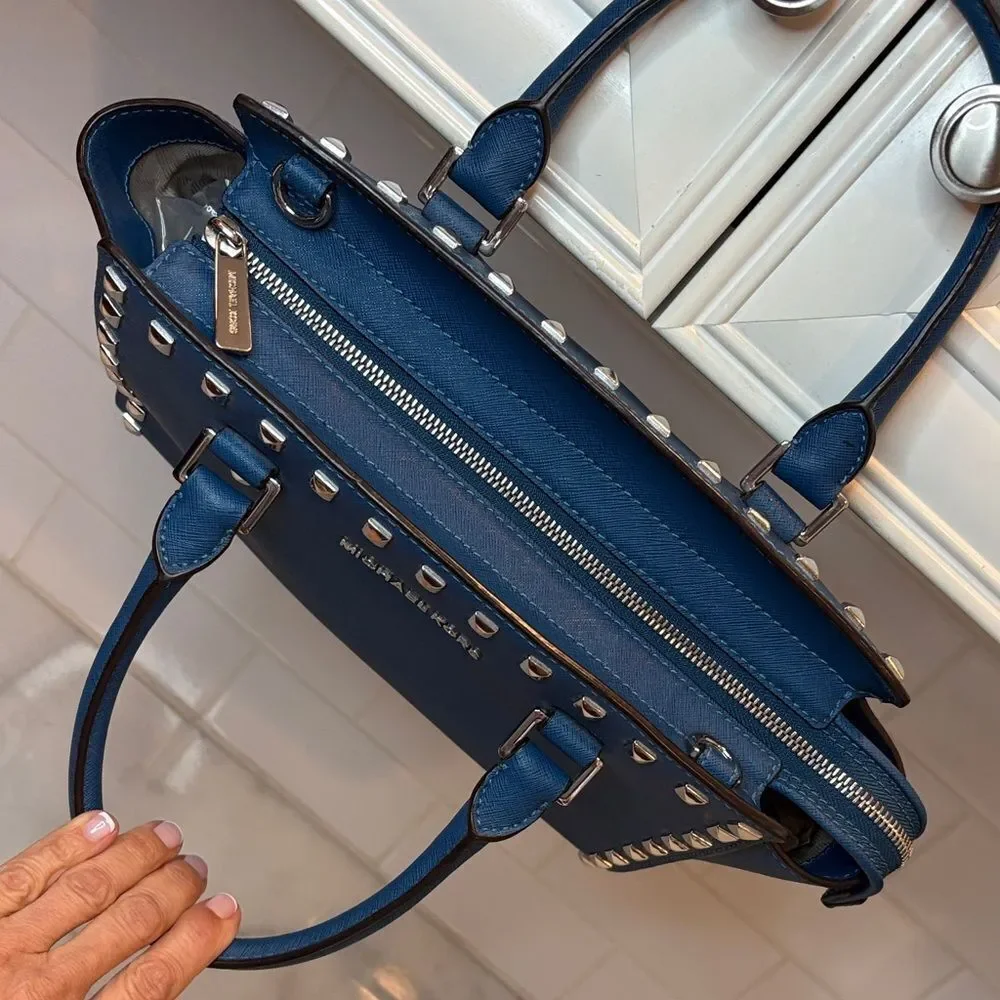 Michael Kors Bag Purse Handbag Leather Selma Studded Safiano Satchel Pocketbook